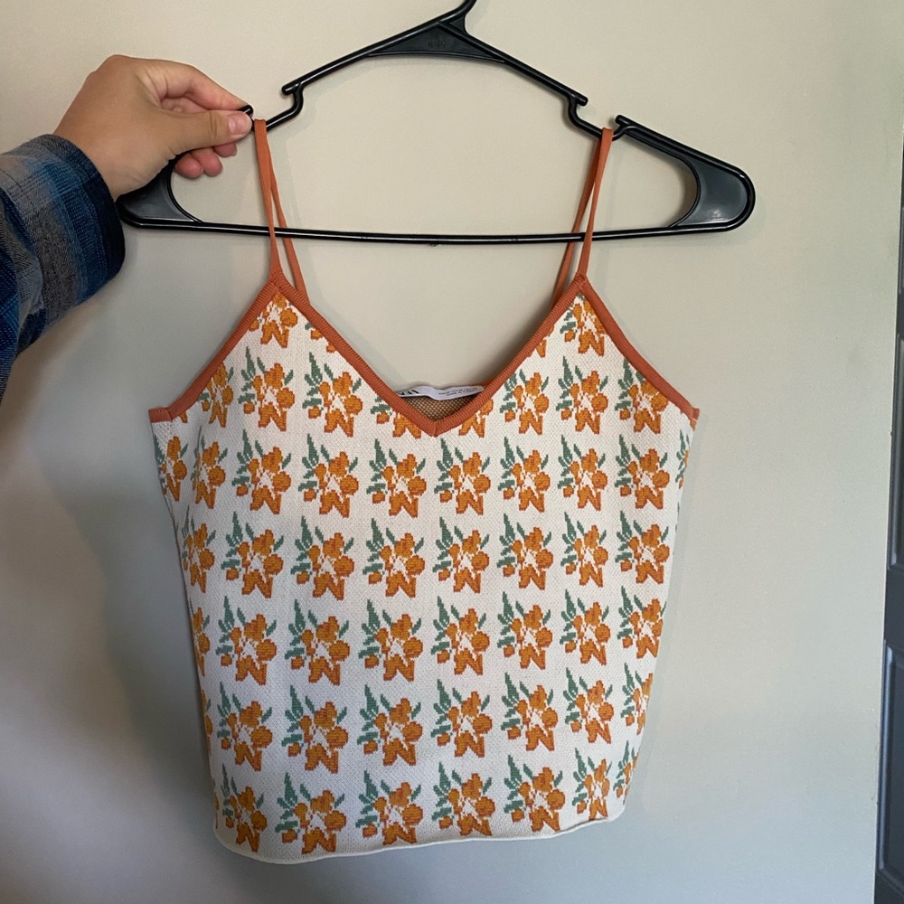 Zara orange floral tank top